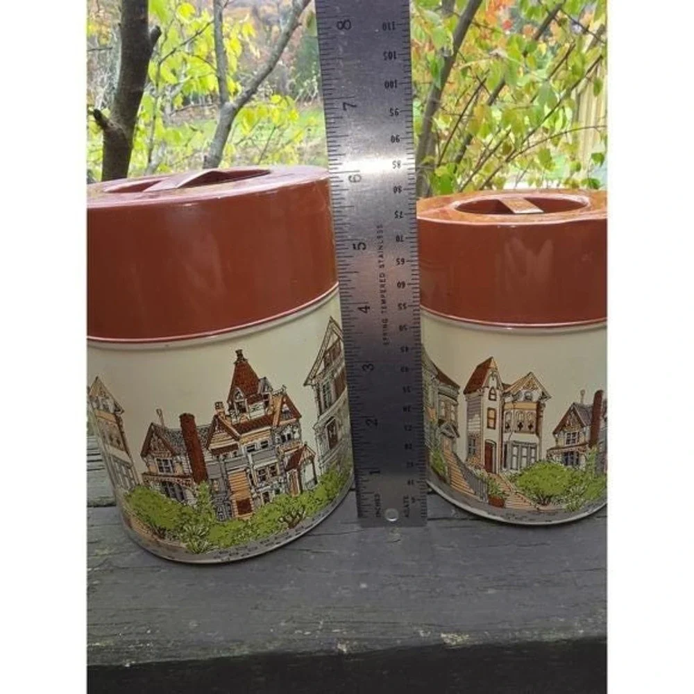Vintage Takahashi San Francisco Victorian Houses Tin Canister Set, Set‎ of 4